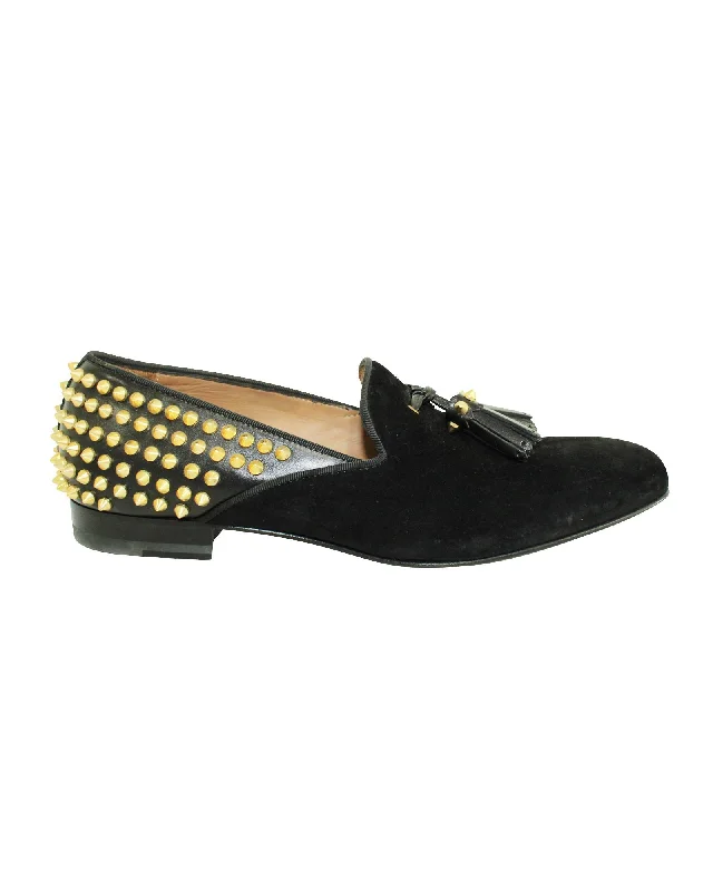 Black Suede Loafers with Golden Studs