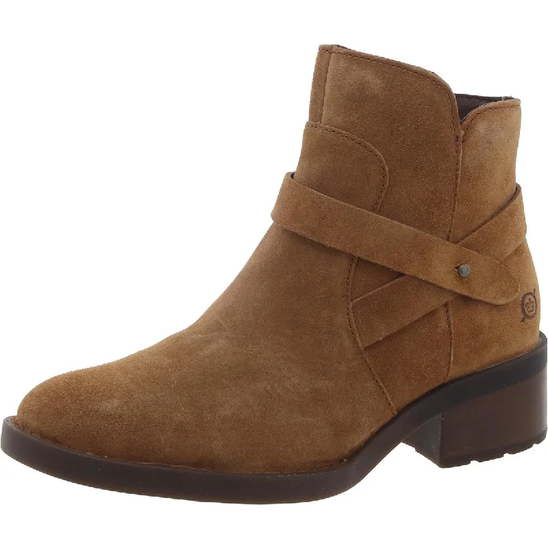 Born Womens Tori Suede Stacked Heel Ankle Boots