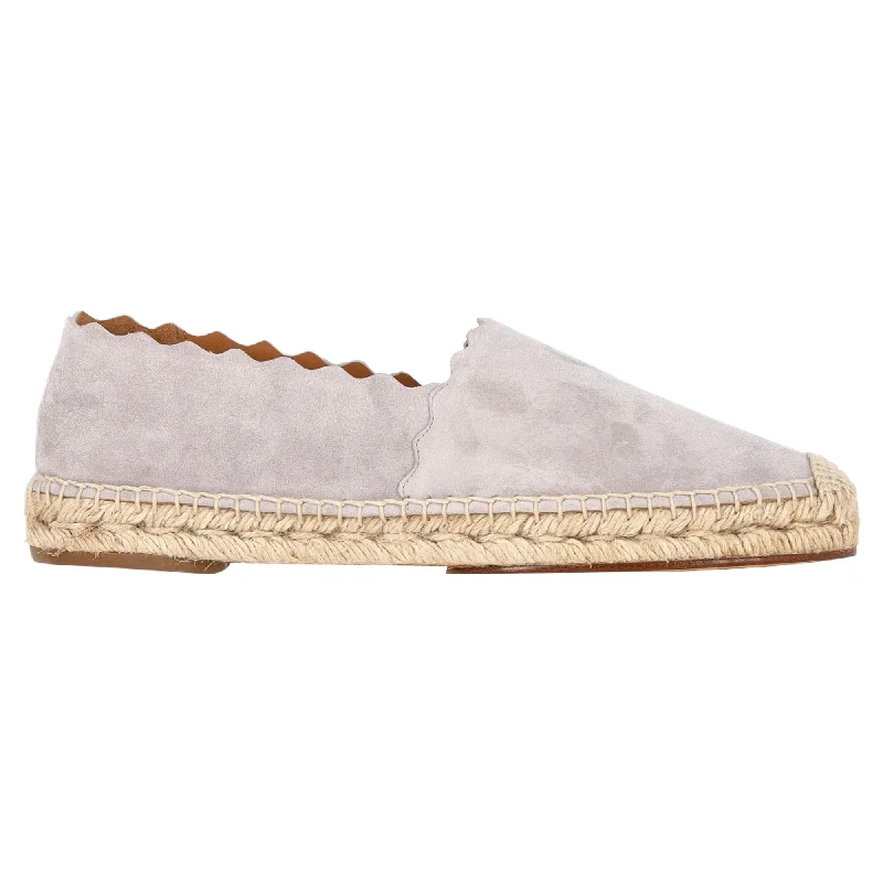 Chloé Scalloped Espadrille Round-Toe Flats in Grey Suede