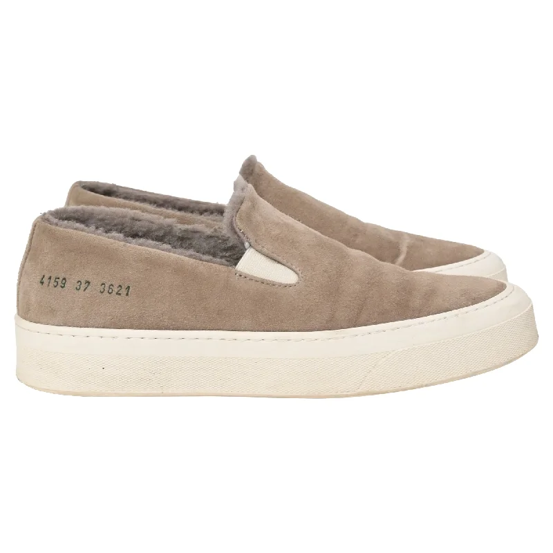 Common Projects 35mm Slip On Sneakers with Shearling in Brown Suede