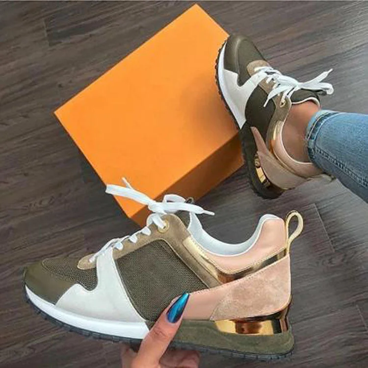 Dropshipping large size sneakers round toe women lace shoes wedge chunky sports sneaker