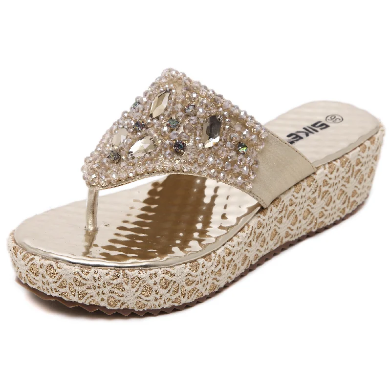 Dropshipping shoes Directly Wearable Women Sandals With Diamond Beads Decorate Casual Lady Slide Sandal