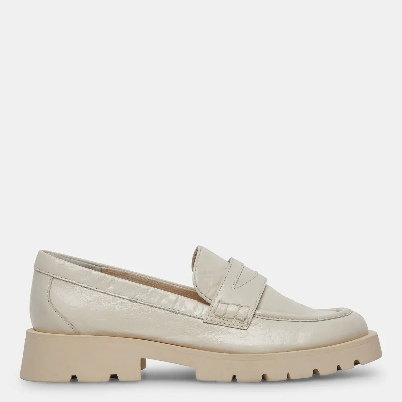 Elias Wide Flats Off White Crinkle Patent