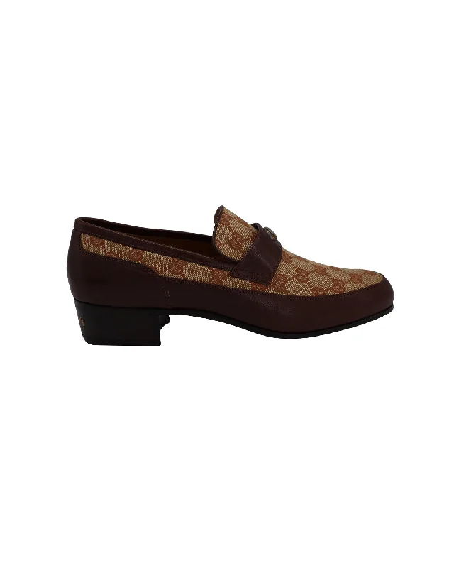 Gucci Printed Monogrammed Coated-Canvas Loafers in Brown Leather