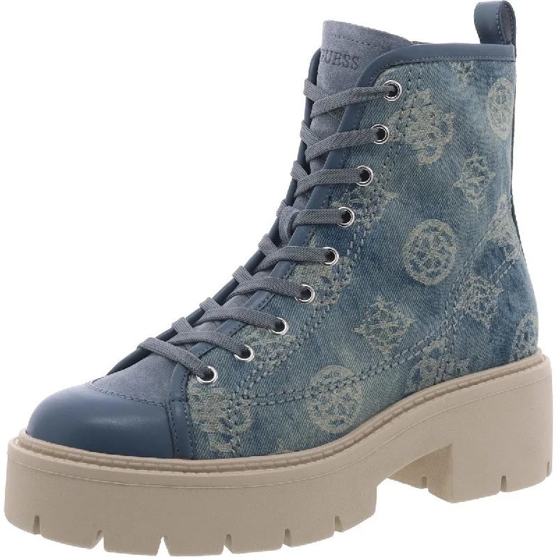 Guess Womens Shutter Zipper Lace-Up Combat & Lace-Up Boots