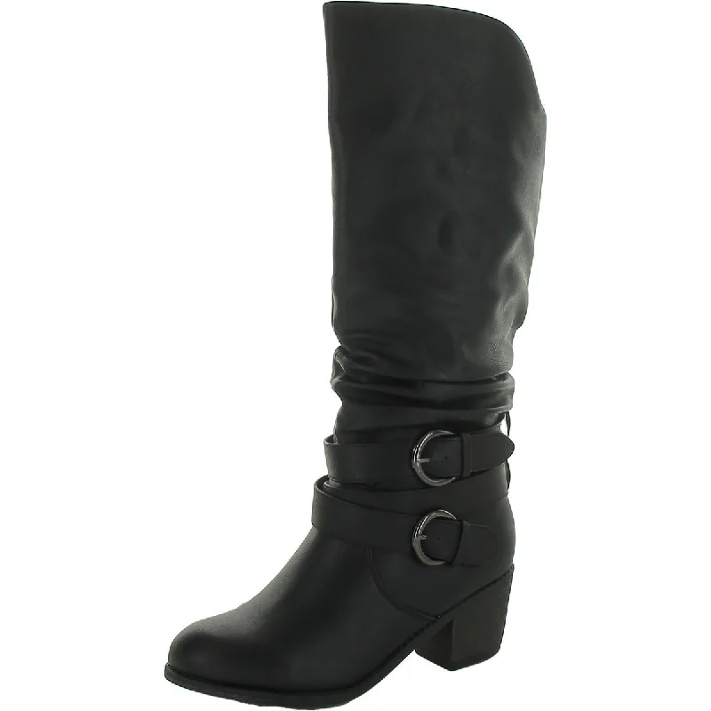 Journee Collection Womens Faux Leather Block Heel Knee-High Boots