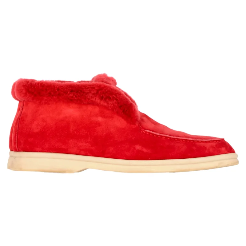 Loro Piana Open Walk Shearling Boots in Red Suede