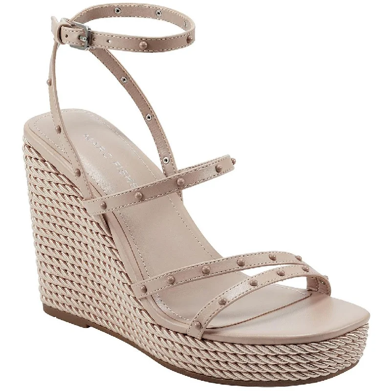 Marc Fisher Womens Zig  Faux Leather Studded Wedge Sandals