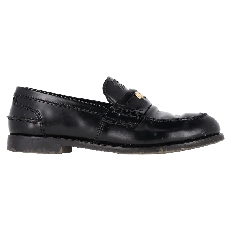 Miu Miu Logo Brushed Penny Loafers in Black Leather