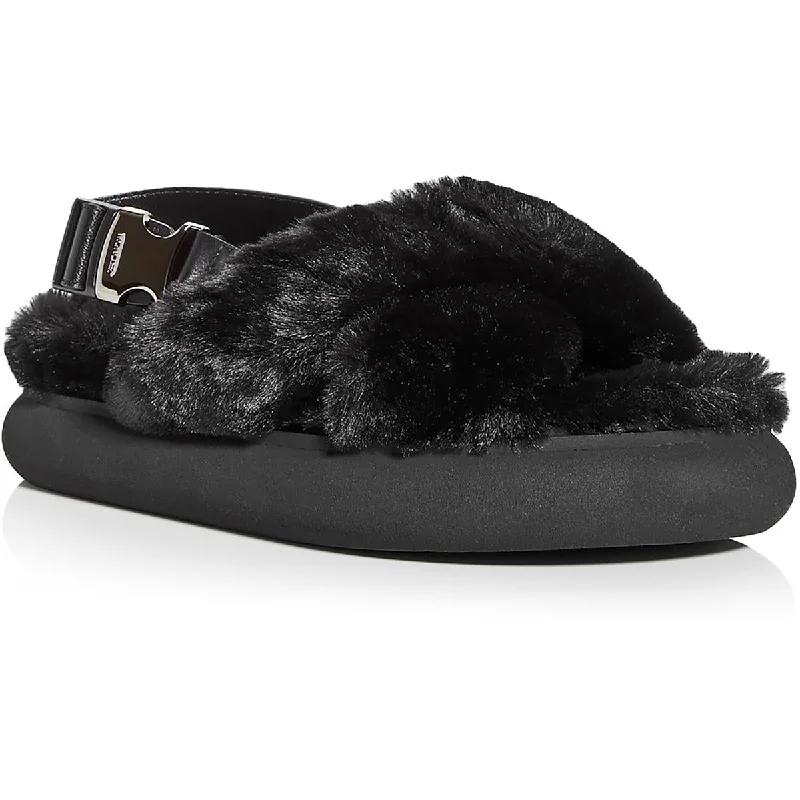 Moncler Womens Solarisse Fur Leather Faux Fur Slingback Sandals