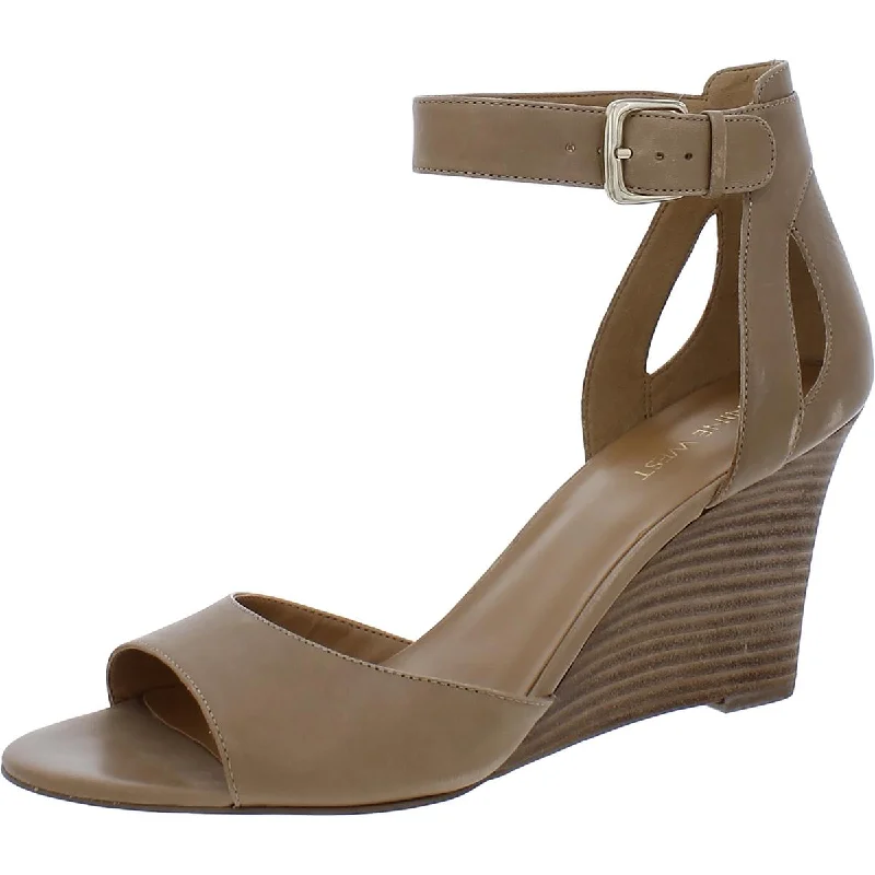 Nine West Womens Floyd Leather Ankle Strap Wedge Sandals