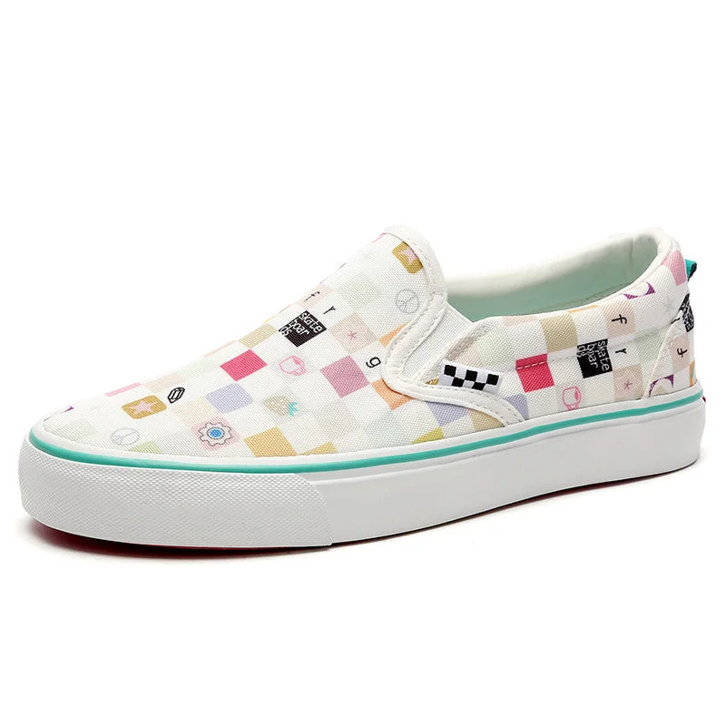 sh10604a Slip on sneakers printed canvas shoes classical flat sneaker for women