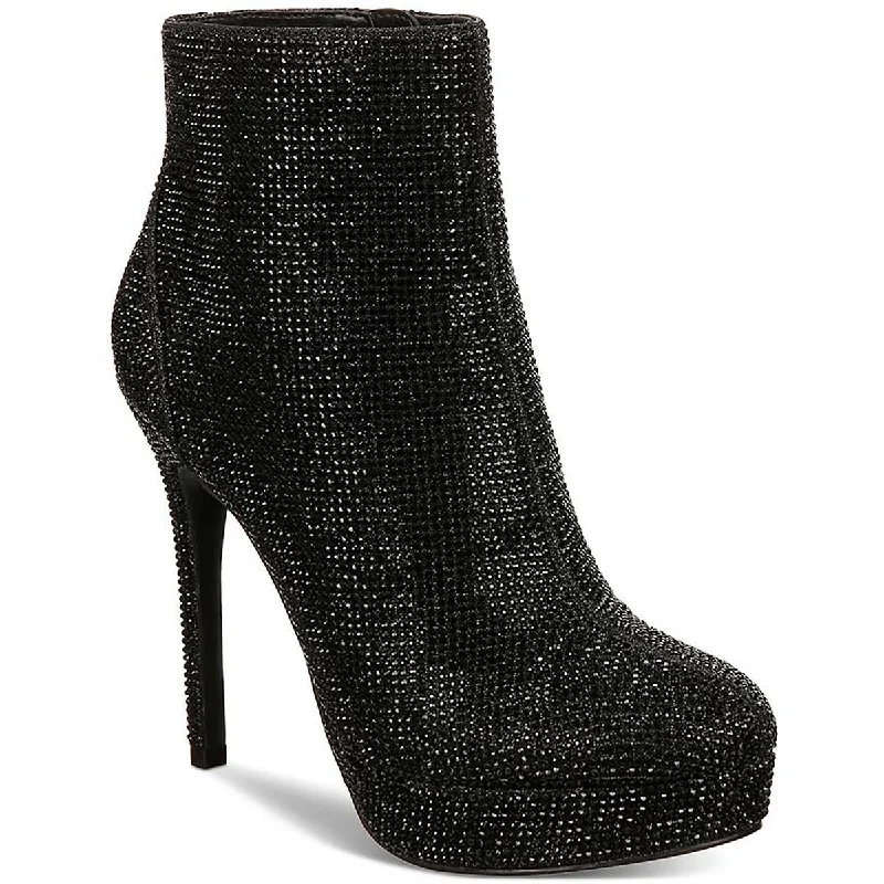 Thalia Sodi Womens Chiara Rhinestone Zip Up Ankle Boots