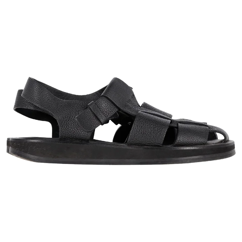 The Row Fisherman Flat Sandals in Black Leather