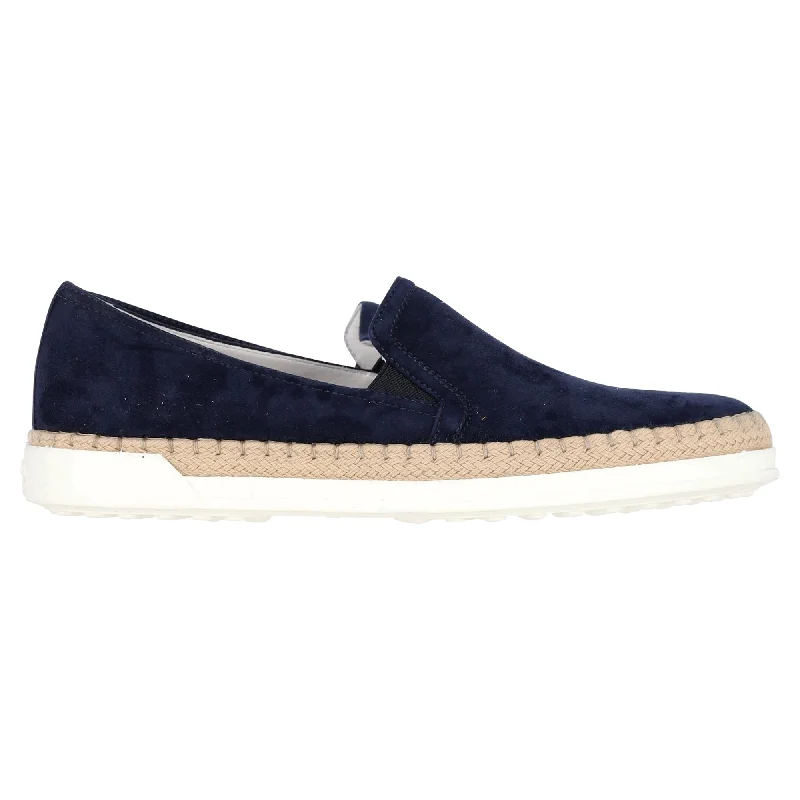 Tod's Espadrille Slip On Sneakers in Navy Blue Suede