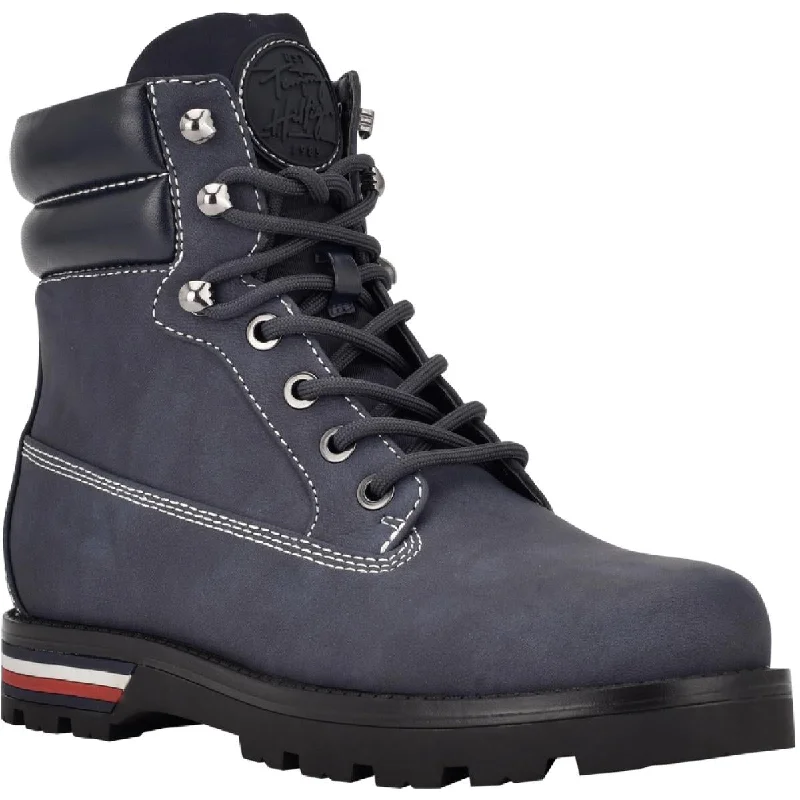 Tommy Hilfiger Womens Melise Faux Leather Ankle Combat & Lace-up Boots