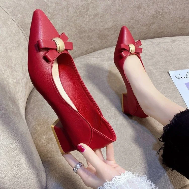 TX0709-04 2021 Office Lady Chunky Heels Platform Pumps Heel Dress Pumps Women Pointed Toe Luxury Shoes