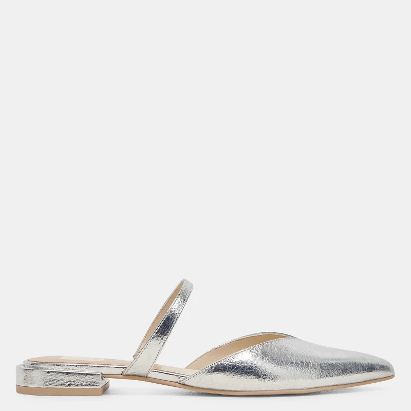 Kanika Wide Flats Silver Distressed Leather