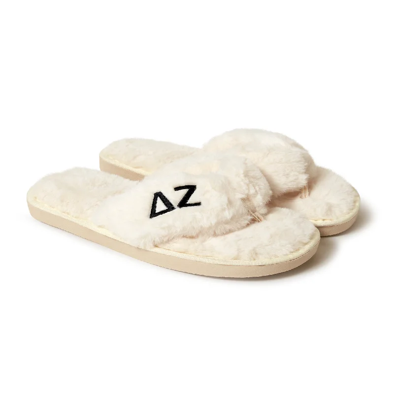 Delta Zeta - Furry Slippers Women - With DZ Embroidery Logo