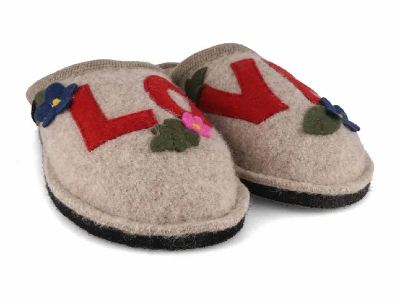 HAFLINGER Women Felt Slippers 'Flair Love', beige