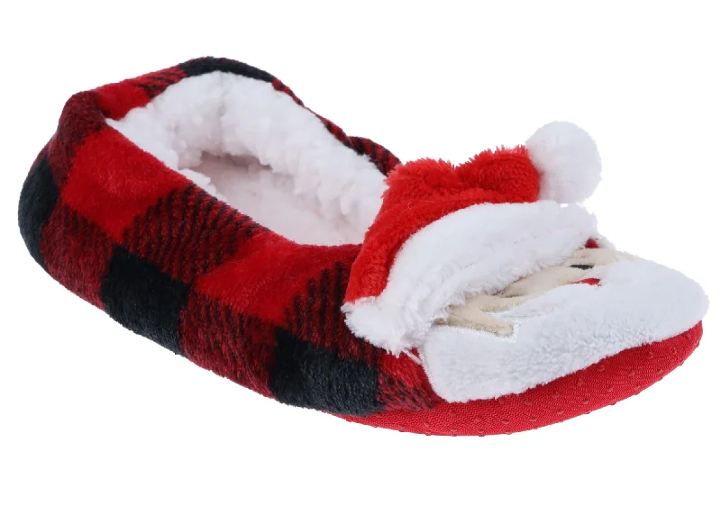 Ladies Buffalo Plaid Santa Printed Slipper Socks