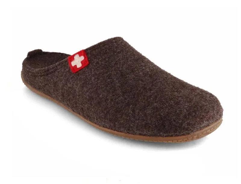 Living Kitzbuehel Men Women Felt Slippers 'Swiss Cross', dark oak