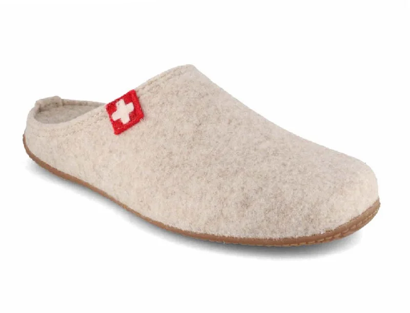 Living Kitzbuehel Women Felt Slippers 'Swiss Cross', unbleached