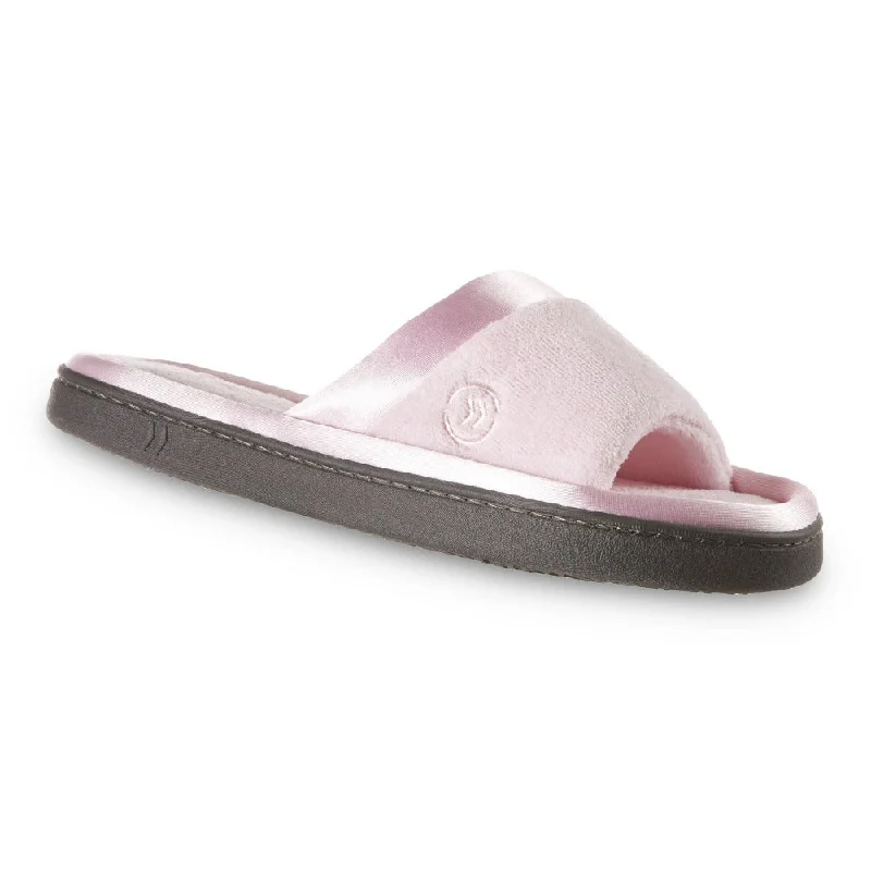 Women’s Microterry Satin Trim Wider Width Slide Slippers